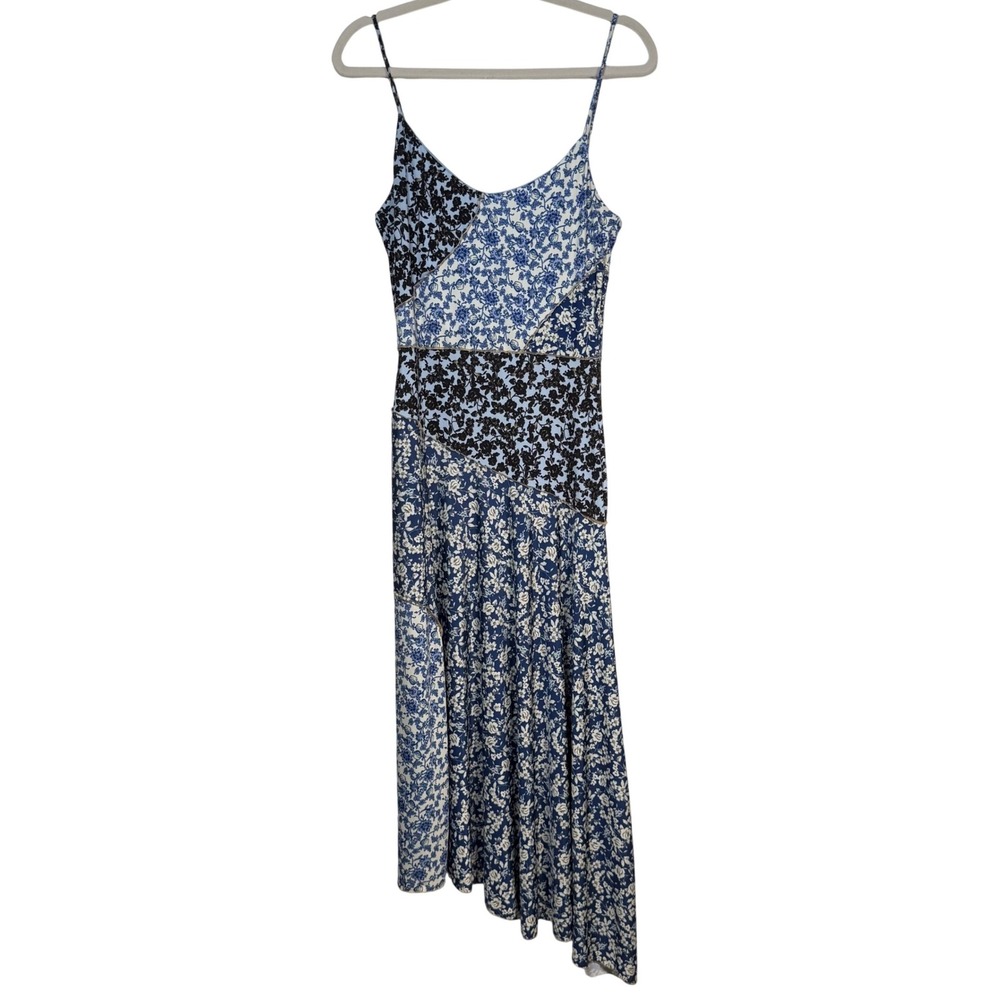 MNG Mango Patchwork Floral Asymmetrical Midi Dress Raw Hem Medium‎ Whimsigoth
